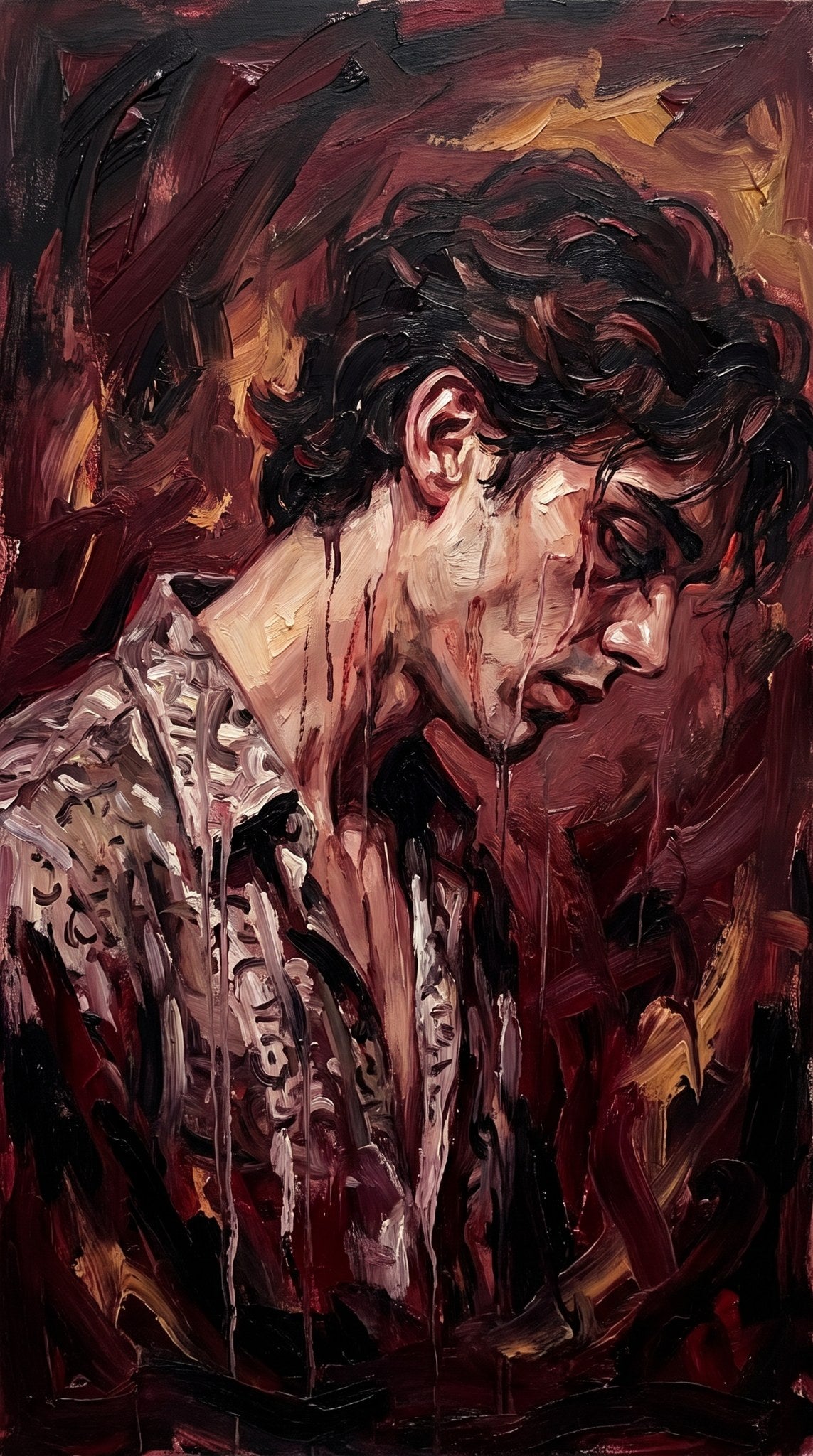 Crimson Reverie Impasto Fine Art Portrait