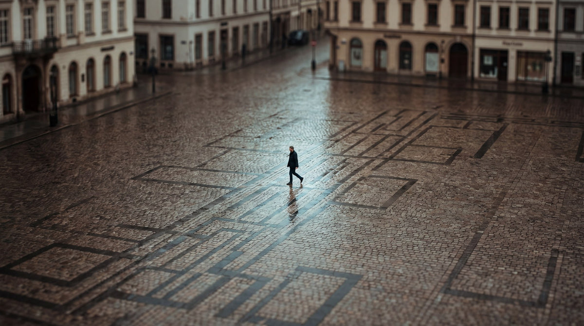 Rainy Urban Solitude Cinematic Cobblestone Art