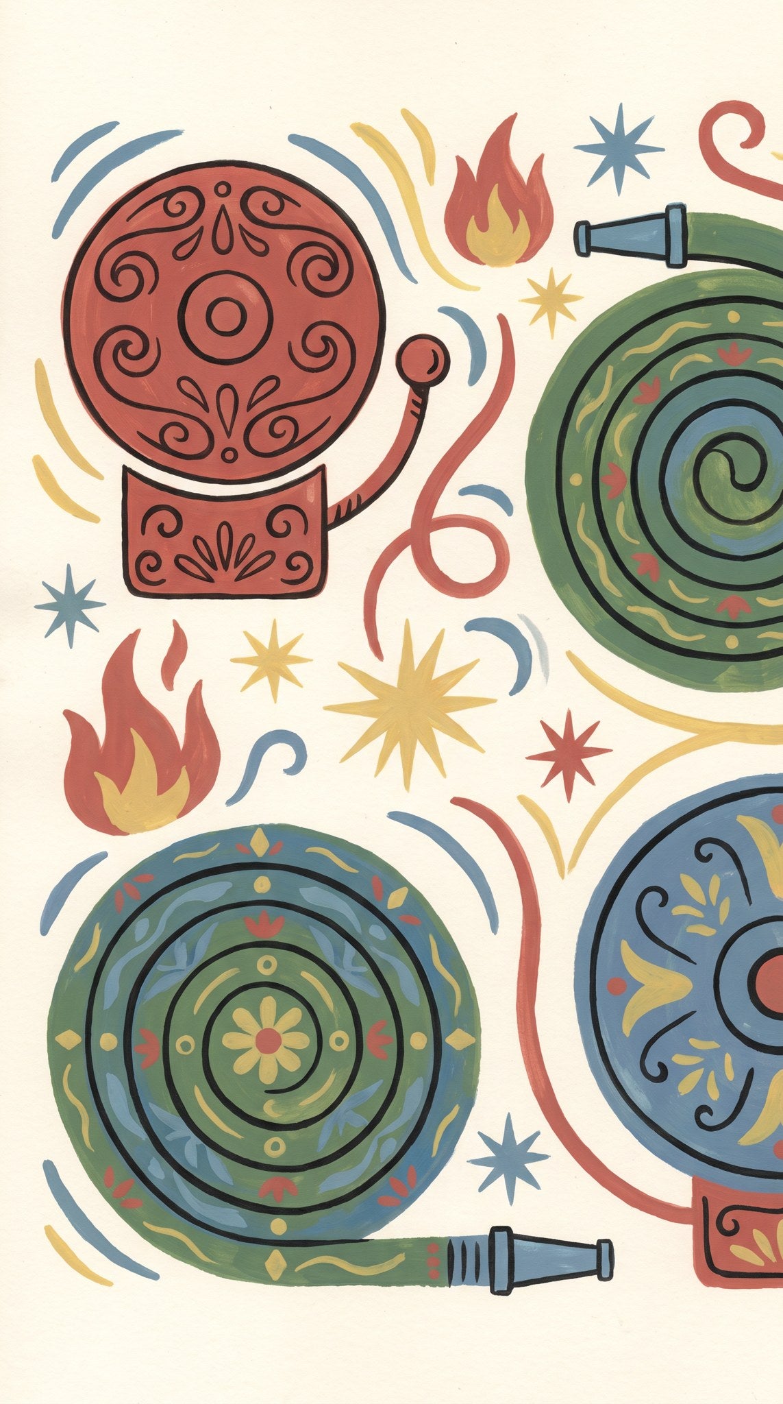 Folk Art Fire Brigade Vintage Pattern