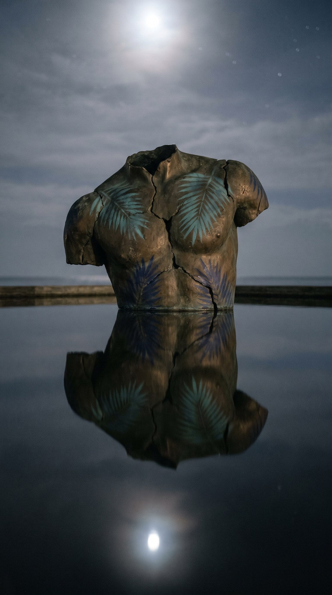 Nocturnal Torso Sculpture - Moonlit Water Study