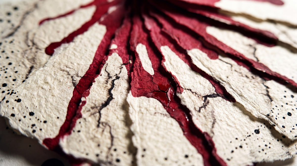Crimson Fissures Minimalist Paper Art
