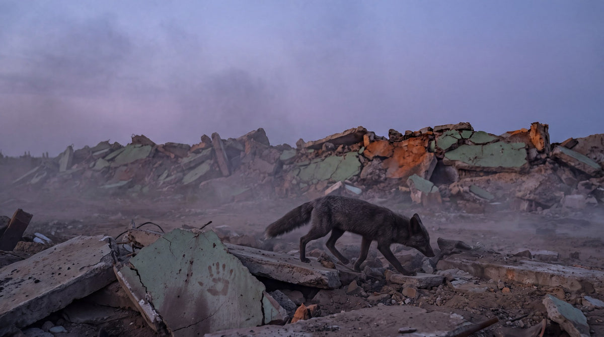 Solitary Fox in Ruined Twilight Wall Art