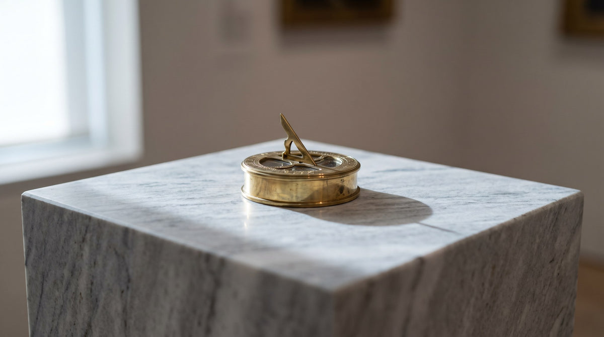 Antique Brass Sundial on Marble Art