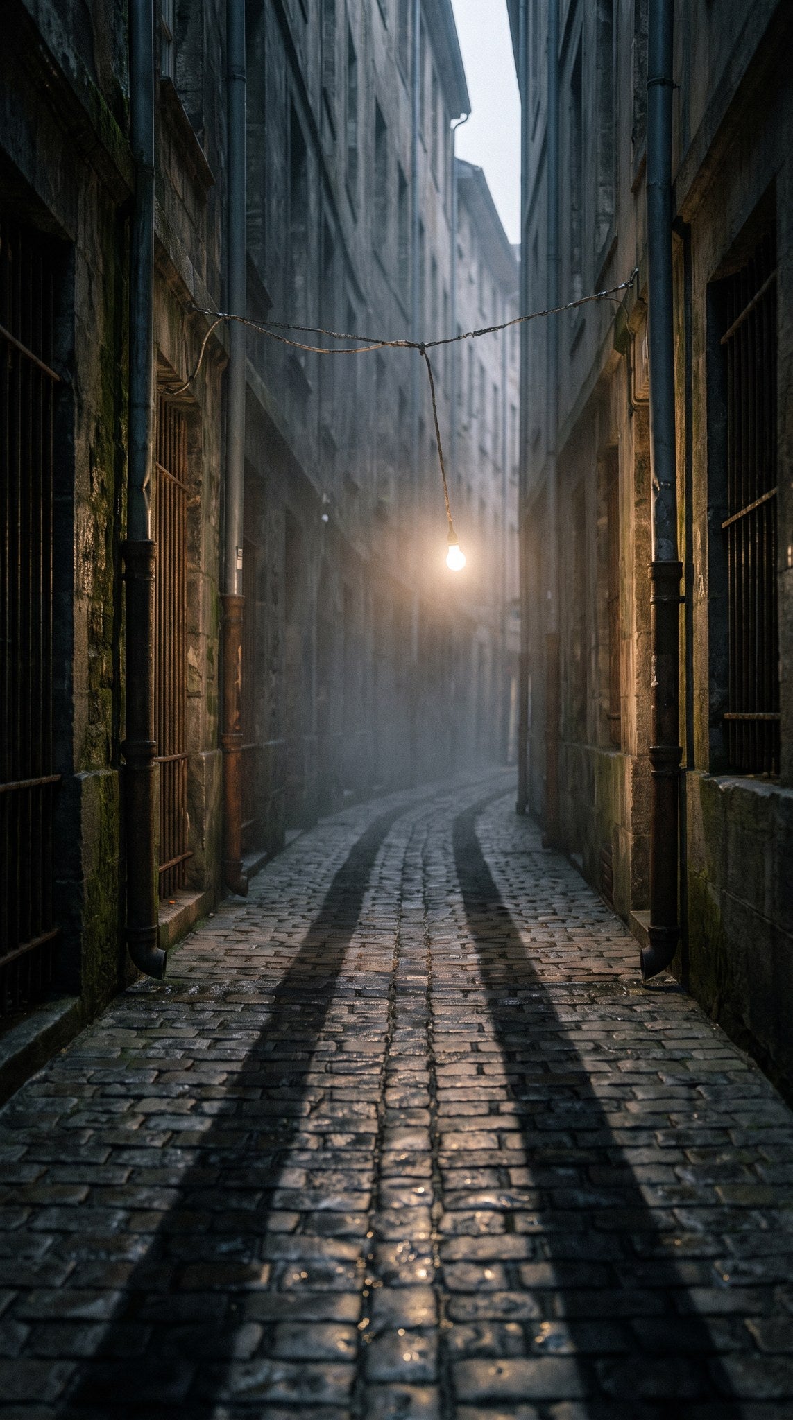 Nocturne Solitude Cobblestone Alleyway Art