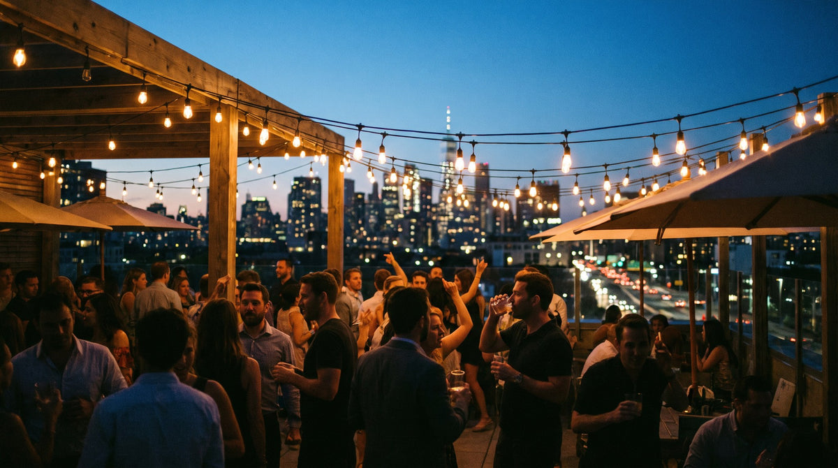 City Skyline Rooftop Party Scene Print