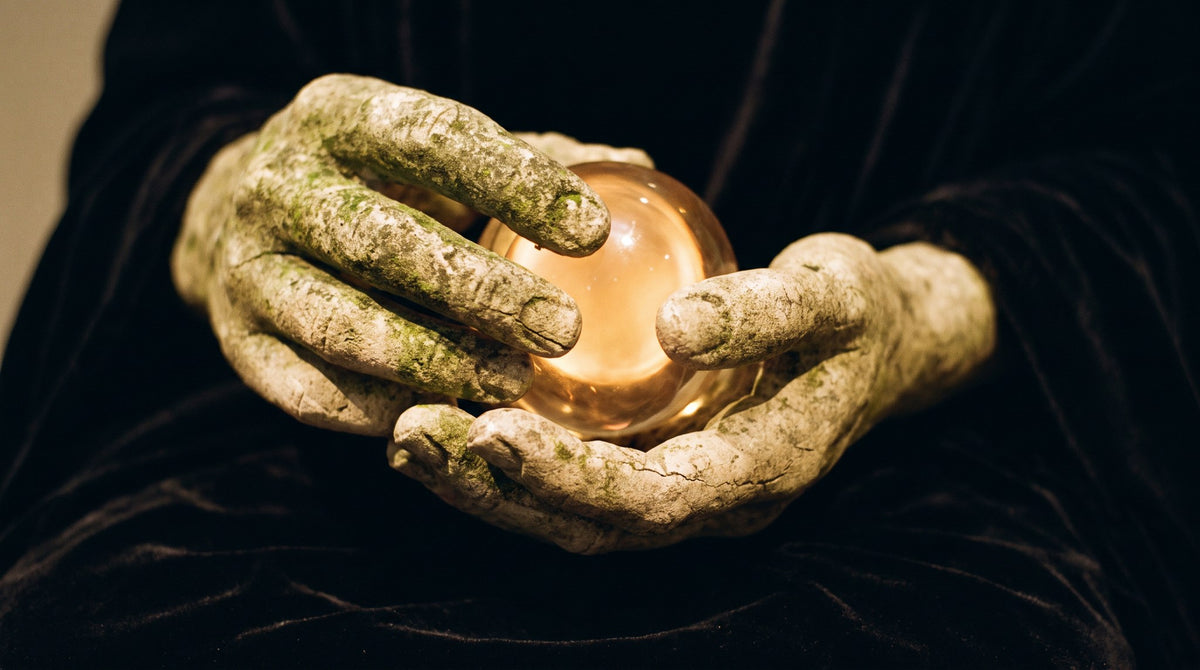 Mystic Stone Hands Crystal Sphere Art