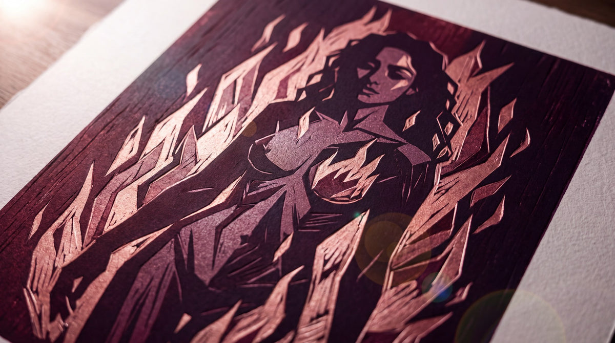 Crimson Blaze Linocut Silhouette Art