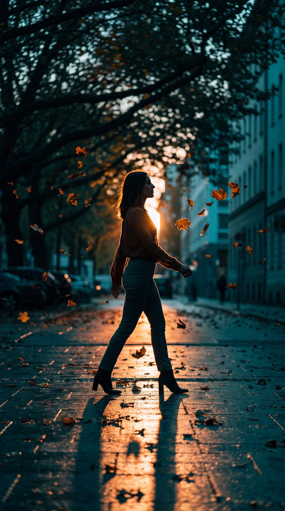 Golden Hour City Stroll Silhouette Art