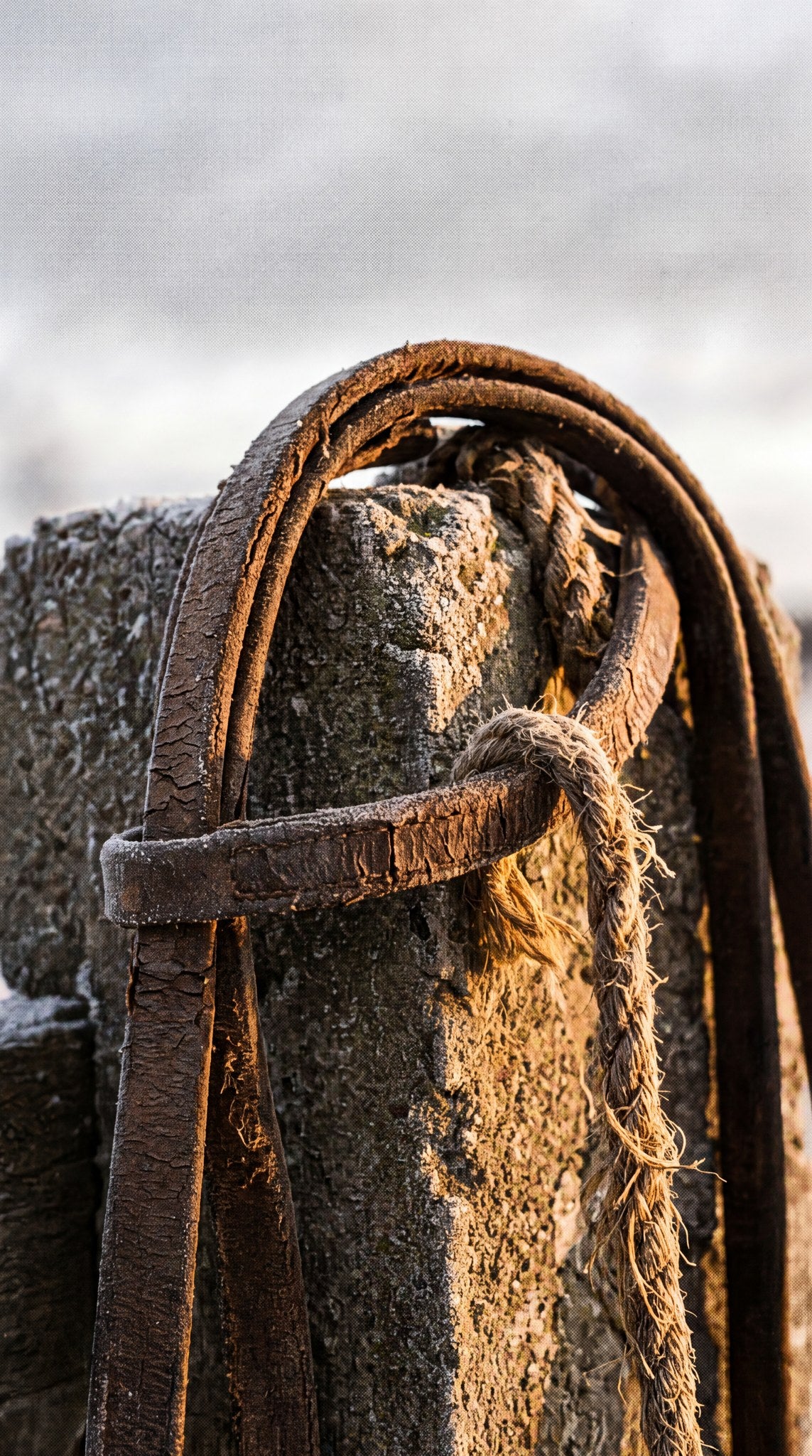 Weathered Leather Rein Art - Frosty Morning