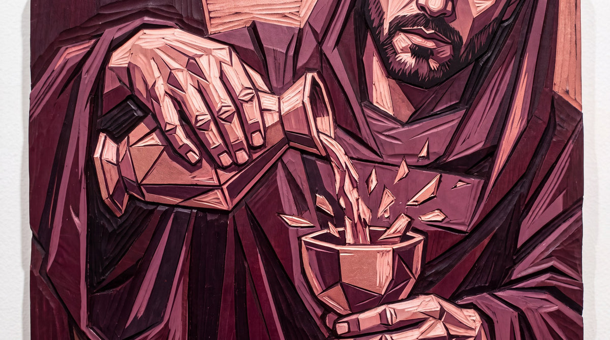 Faceted Pouring Ritual Carved Relief Art