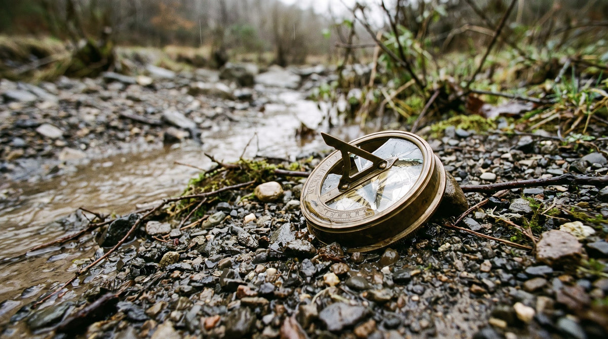 Sundial Compass by the Stream Wall Art Print