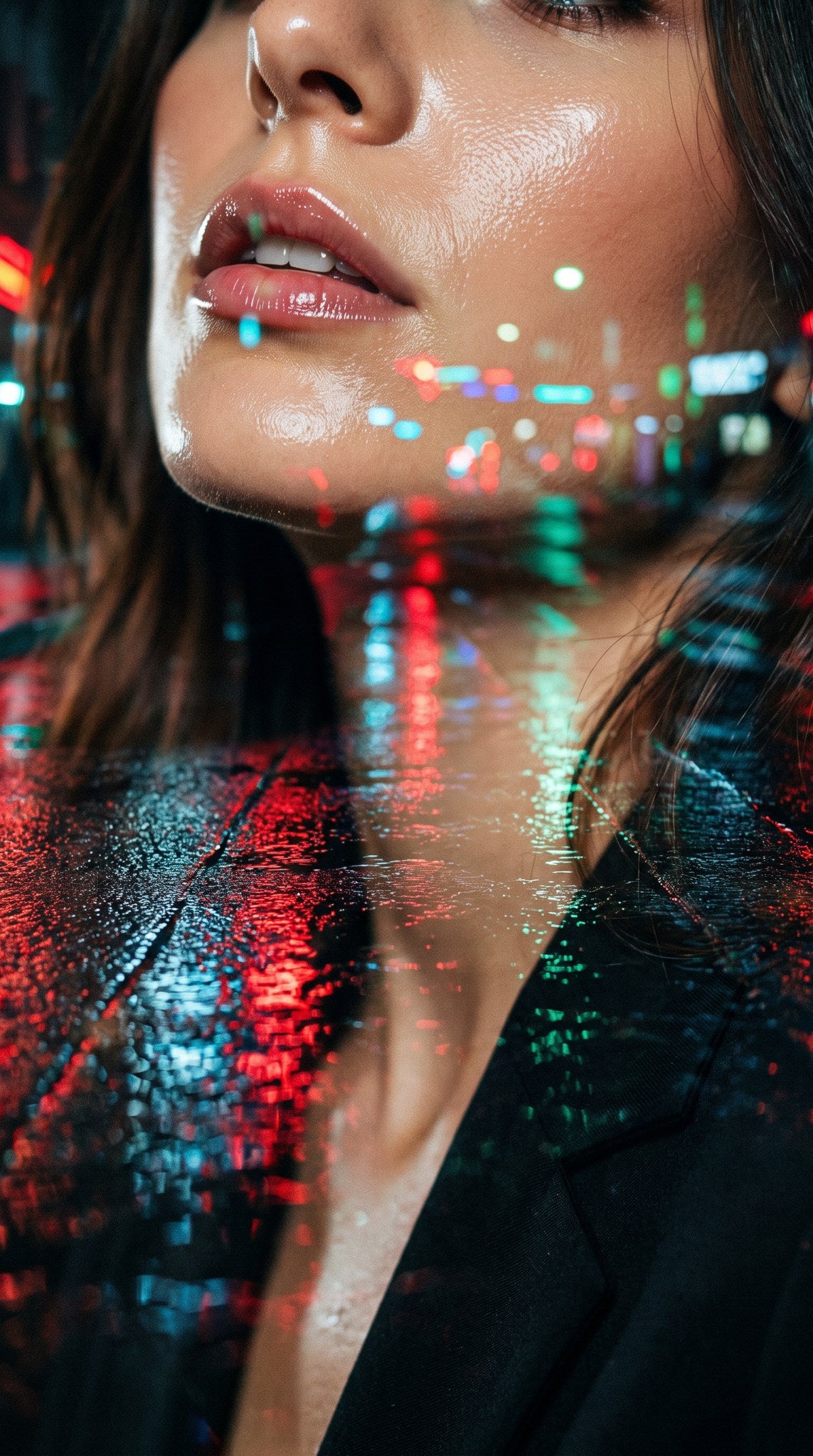 Neon Dreams Rain Portrait