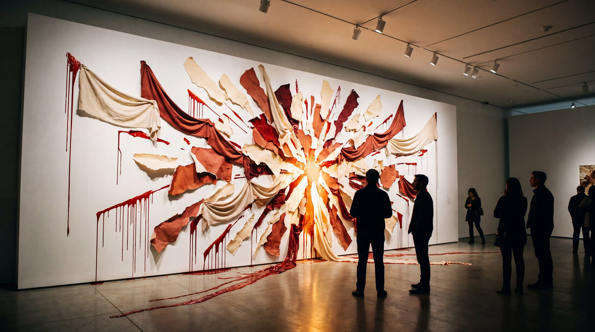 Tension and Form: Crimson Burst Textile Art