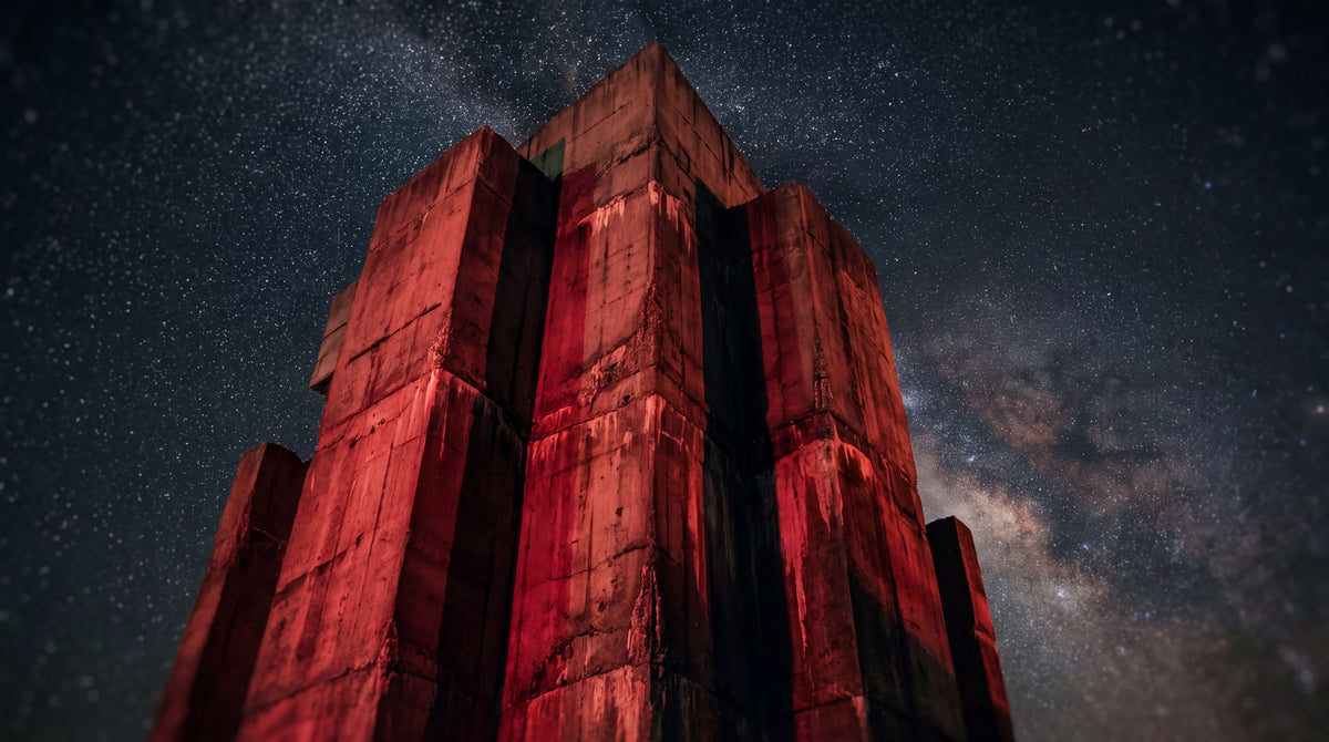 Crimson Monolith Brutalist Art Print