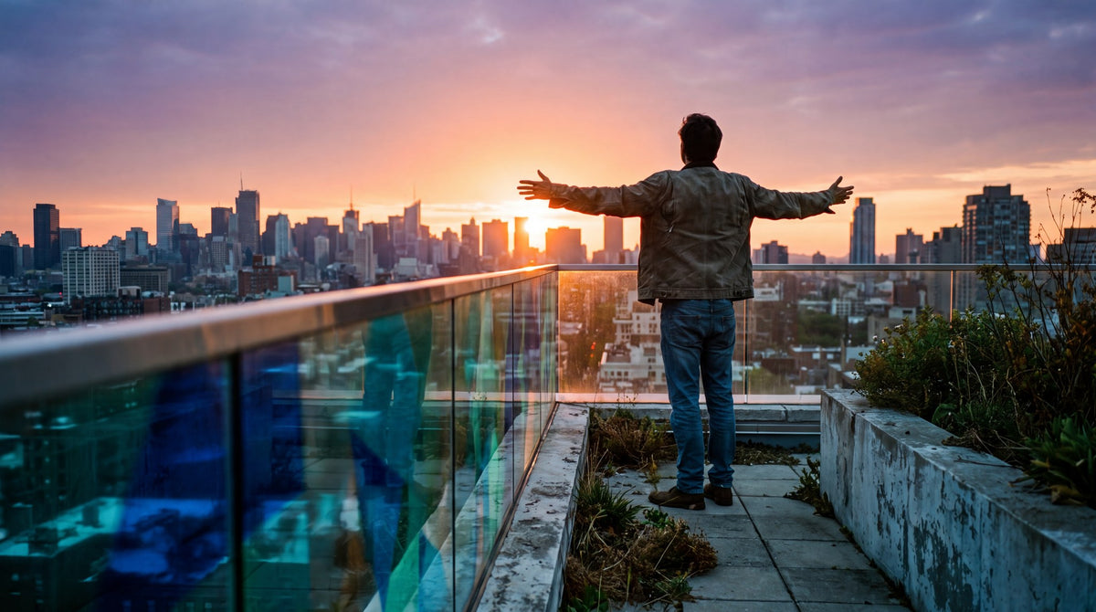 Golden Hour Rooftop Sunset Skyline Art