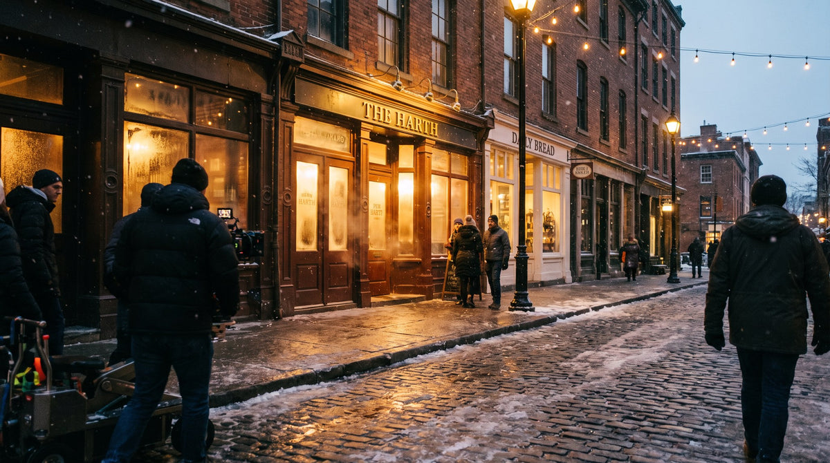 Winter Twilight Cobblestone Street Art