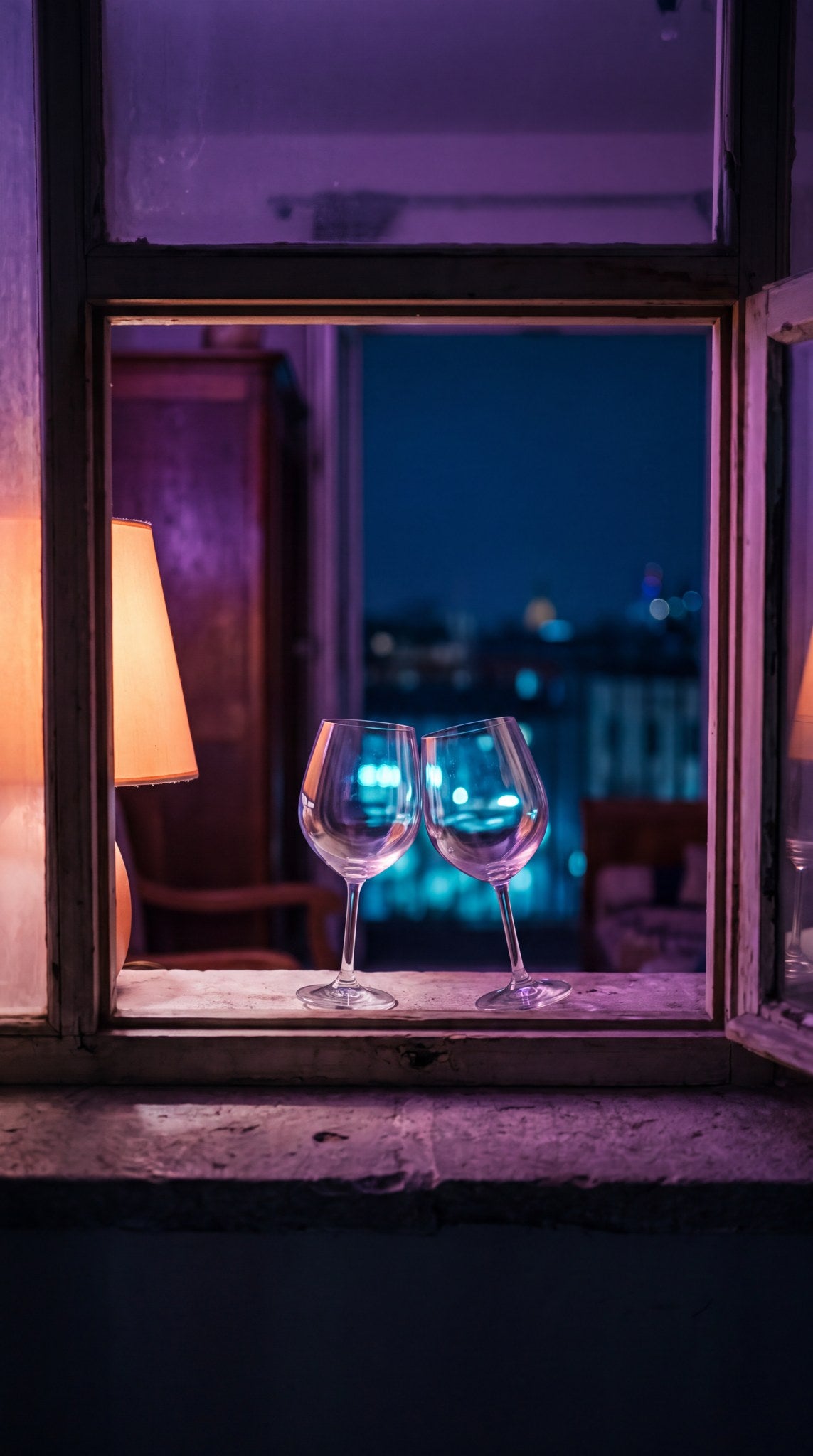 Midnight Window Wine Glasses - Moody Nocturnal Art
