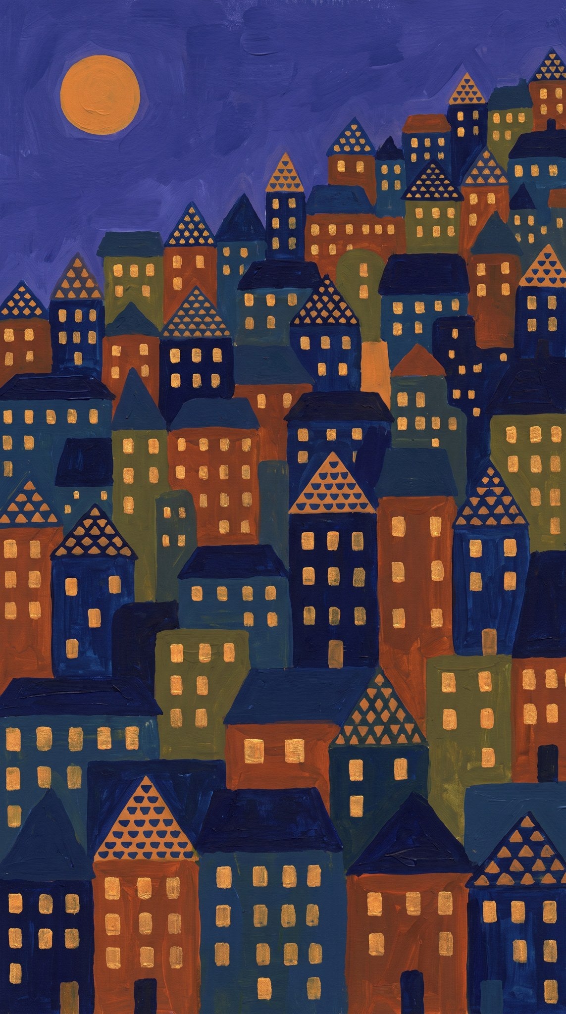 Midnight Village Moonlit Skyline Art