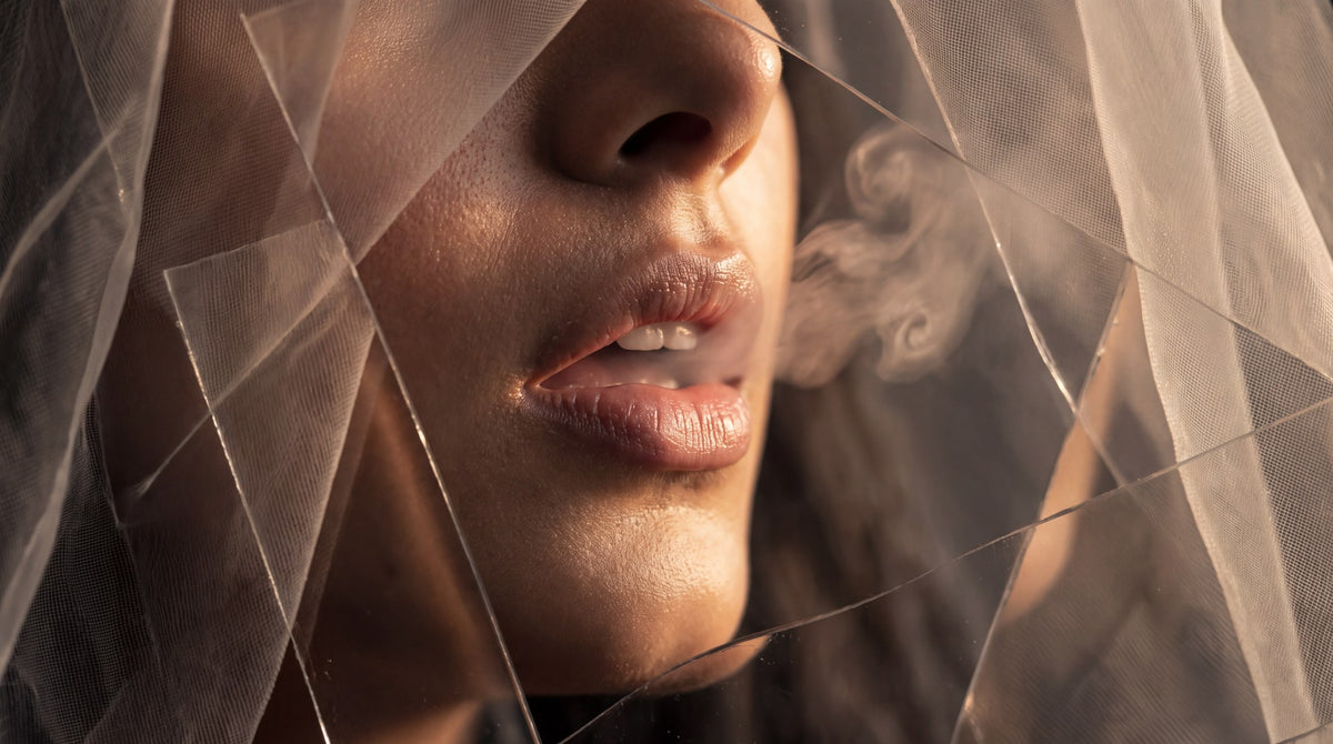 Veiled Whispers Moody Cinematic Portrait