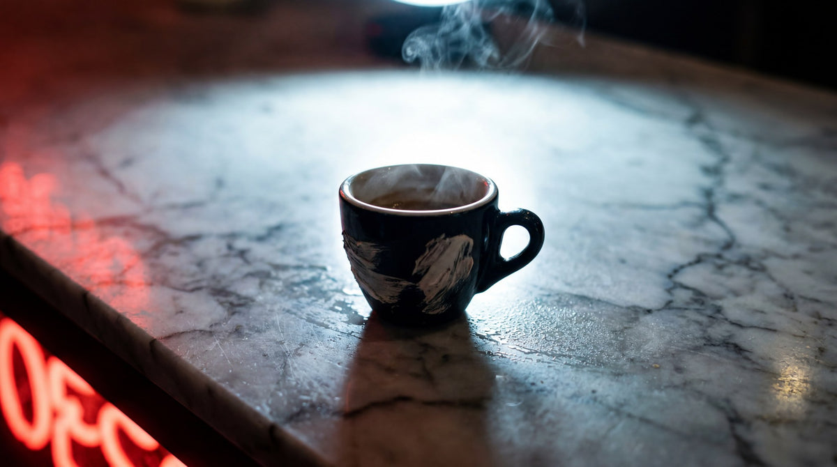 Espresso Solitude - Moody Marble Cafe Still Life
