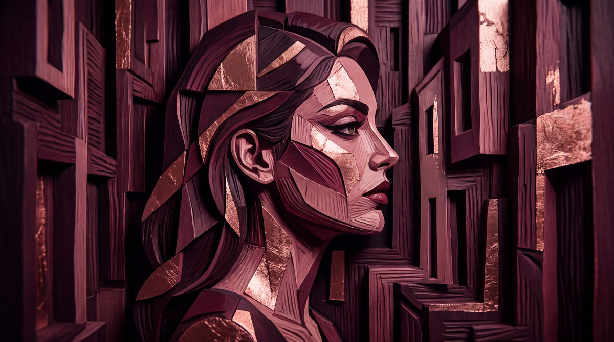 Geometric Rose Gold Wooden Portrait Art