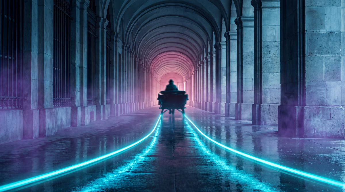 Neon Echoes Archway Corridor Art
