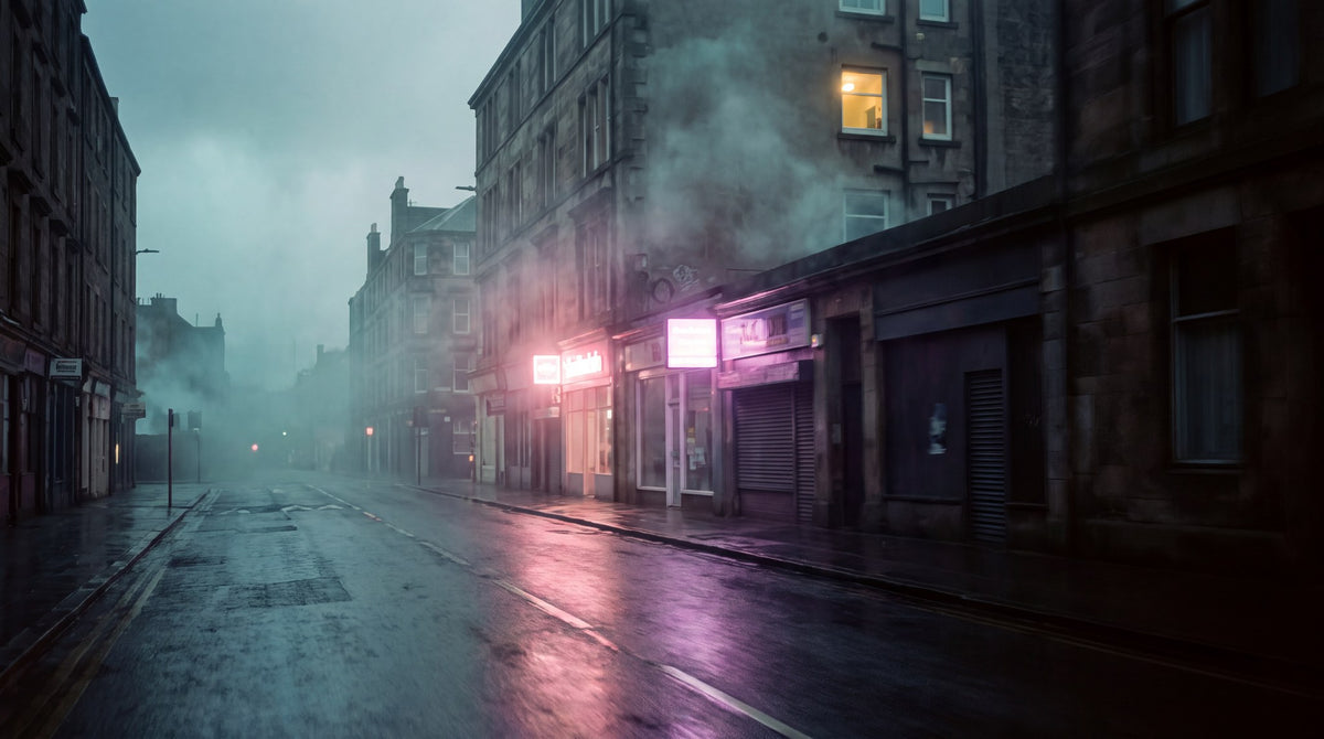 Neon Rain Urban Streetscape Art