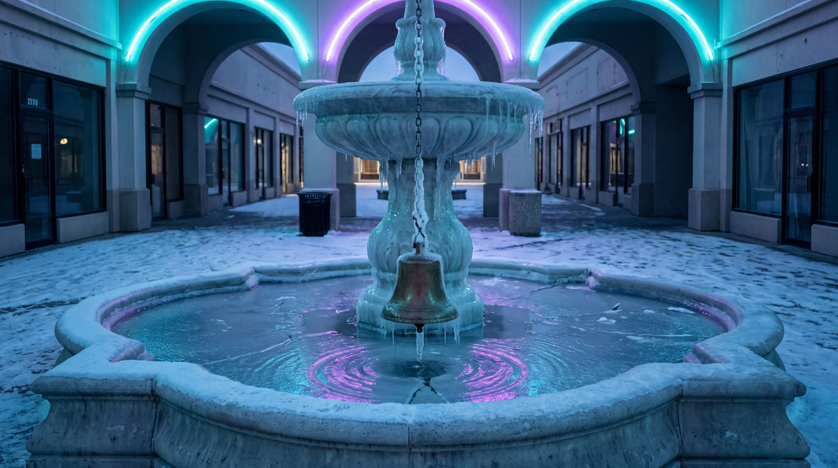 Frozen Neon Courtyard Liminal Fountain Art