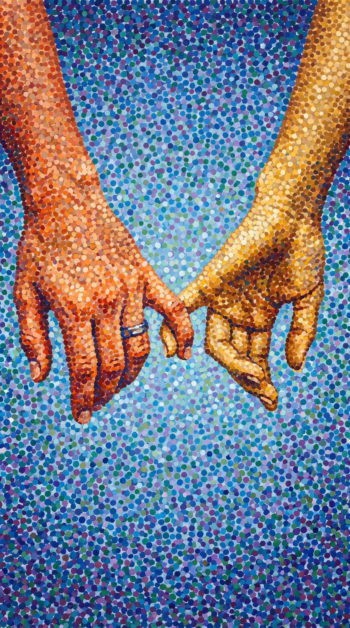 Intertwined Hands Pointillist Art