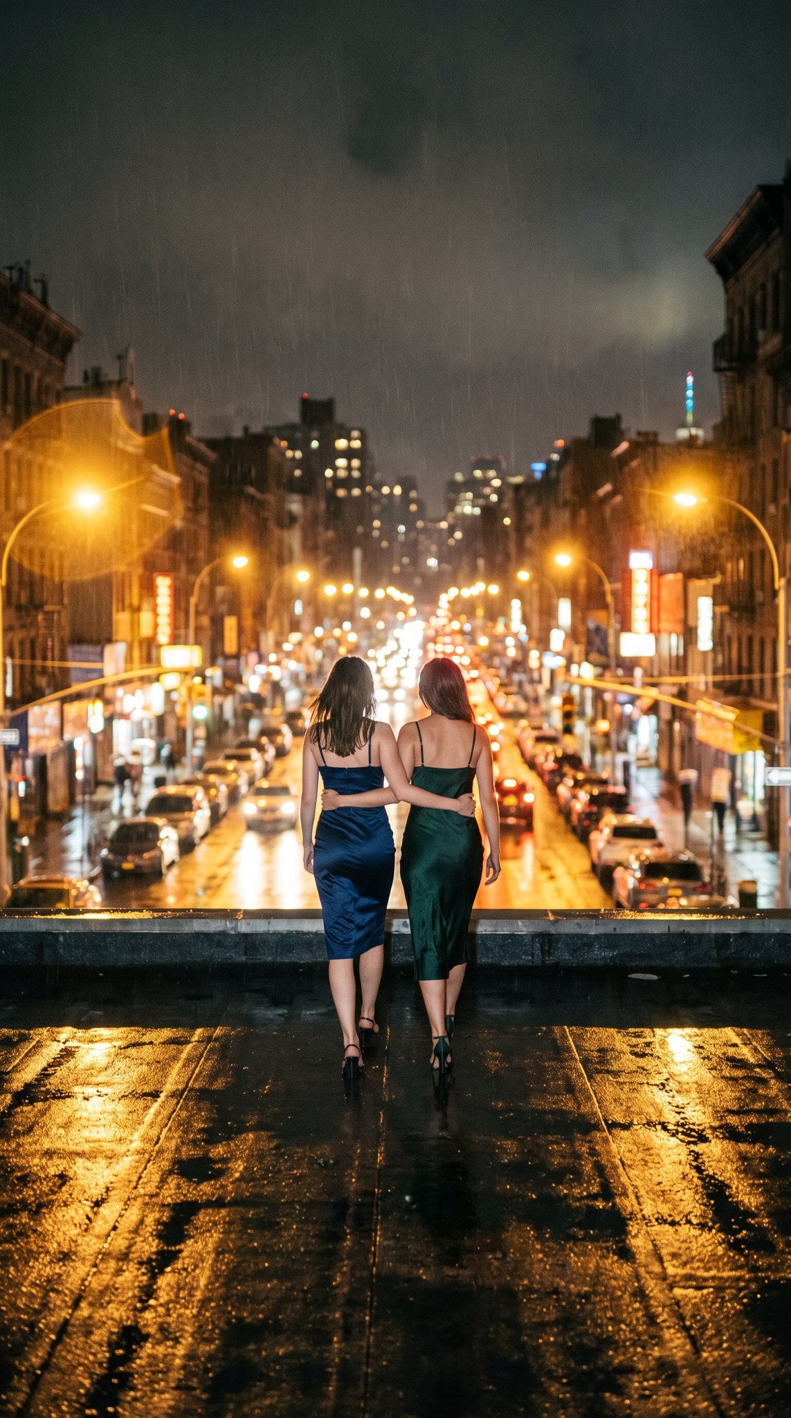 City Lights Rain - Urban Night Wall Art