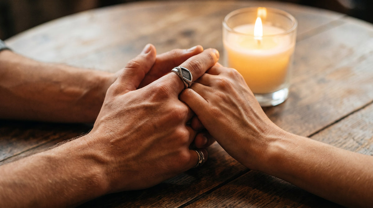 Intertwined Hands Candlelit Romance Art