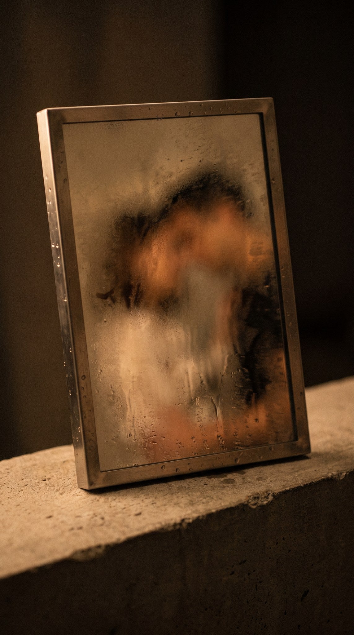 Steamy Mirror Portrait Art - Warm Amber Mood