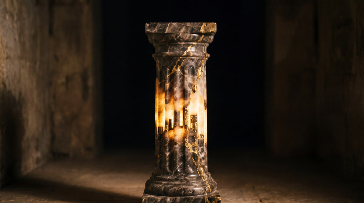 Luminous Marble Pillar Wall Art - Kintsugi Glow