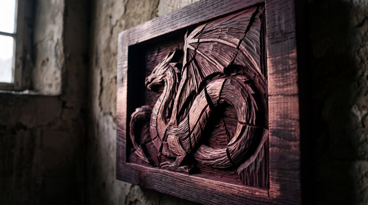 Carved Timber Dragon Bas-Relief Art
