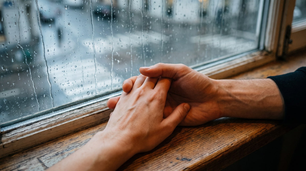 Rainy Window Holding Hands Art