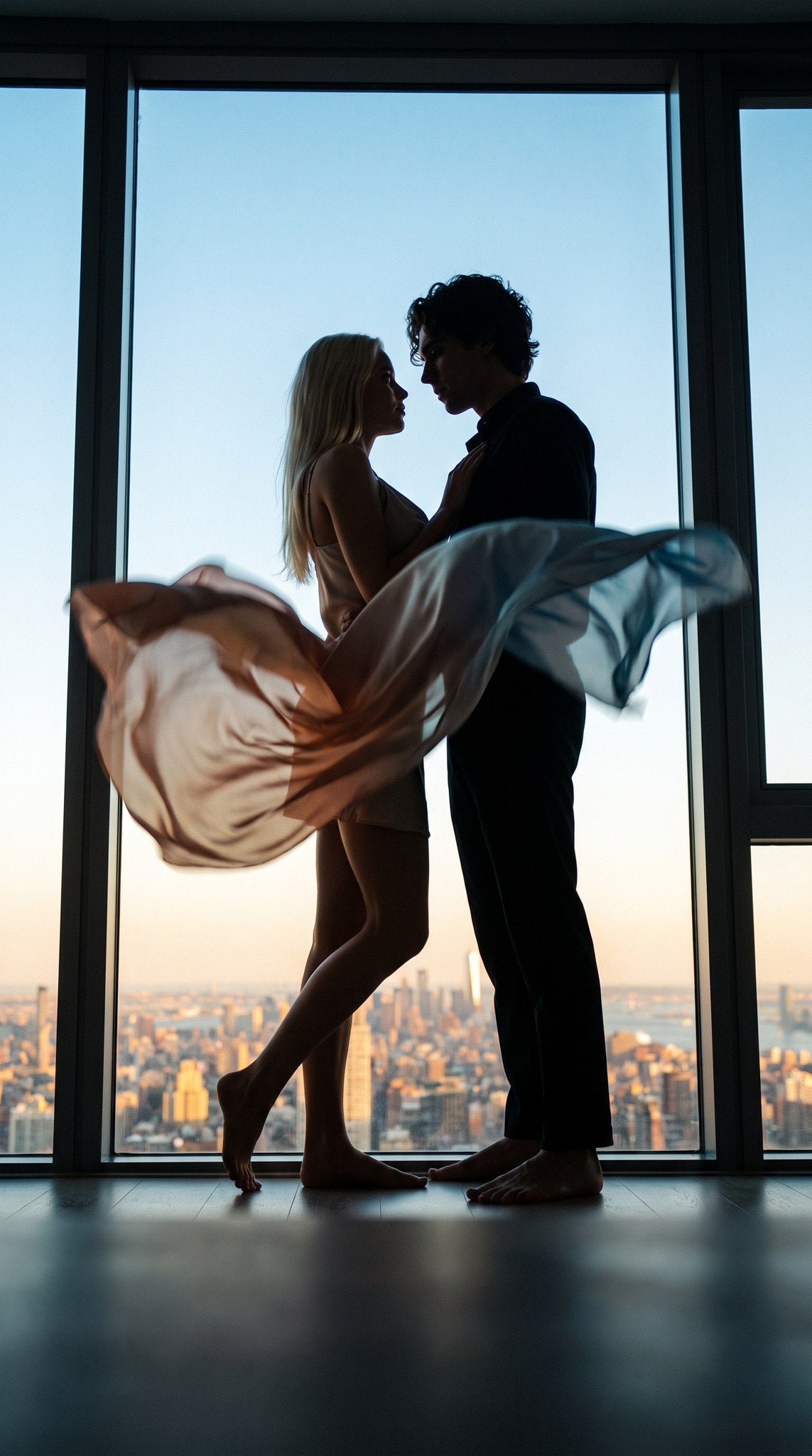 Cinematic Skyline Silhouette of Two Lovers