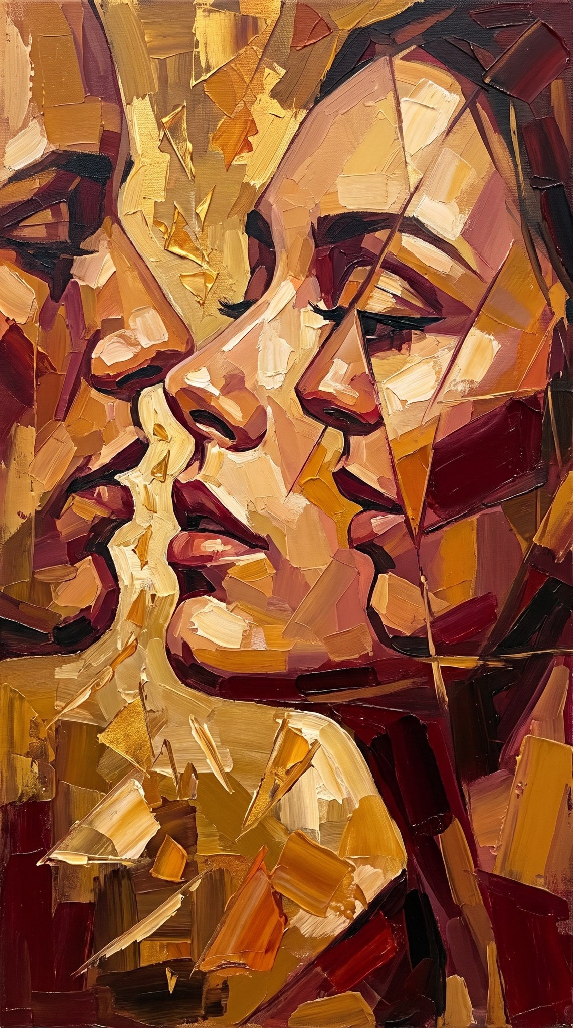 Intimate Kiss Abstract Impasto Oil Painting Art