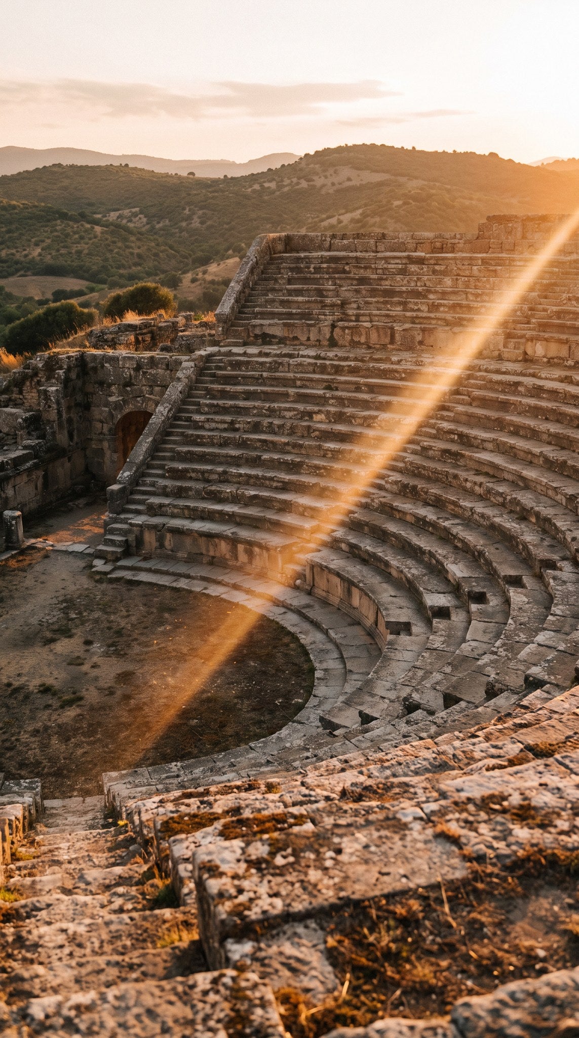 Ancient Amphitheater Golden Light Stone Art