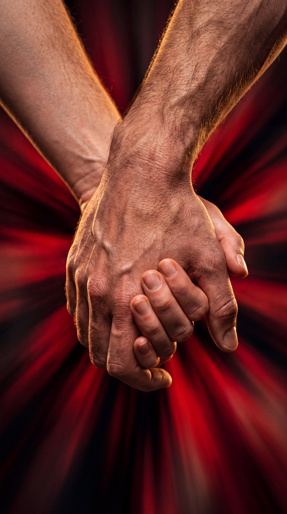 Crimson Bond Intertwined Hands Art