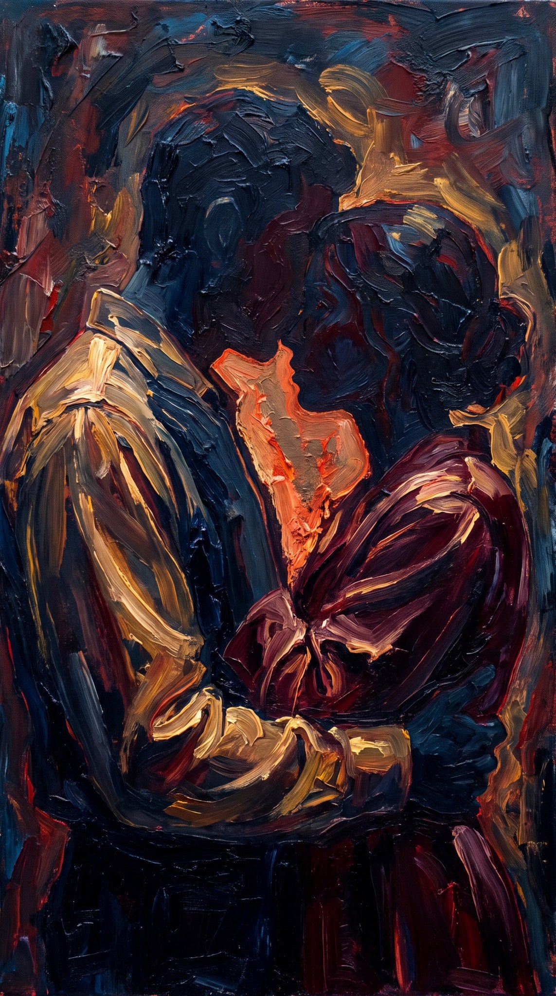 Shadowed Embrace Romantic Oil Painting Art