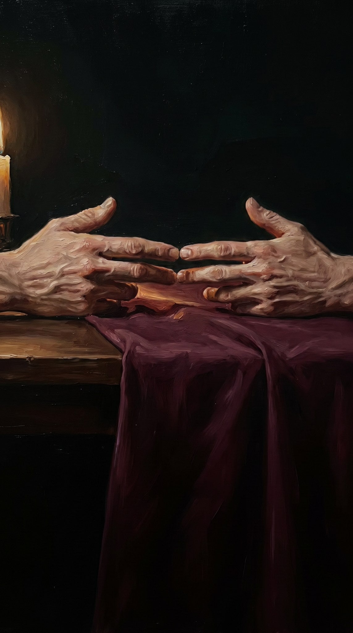 Candlelit Hands Chiaroscuro Art - Nocturne Study