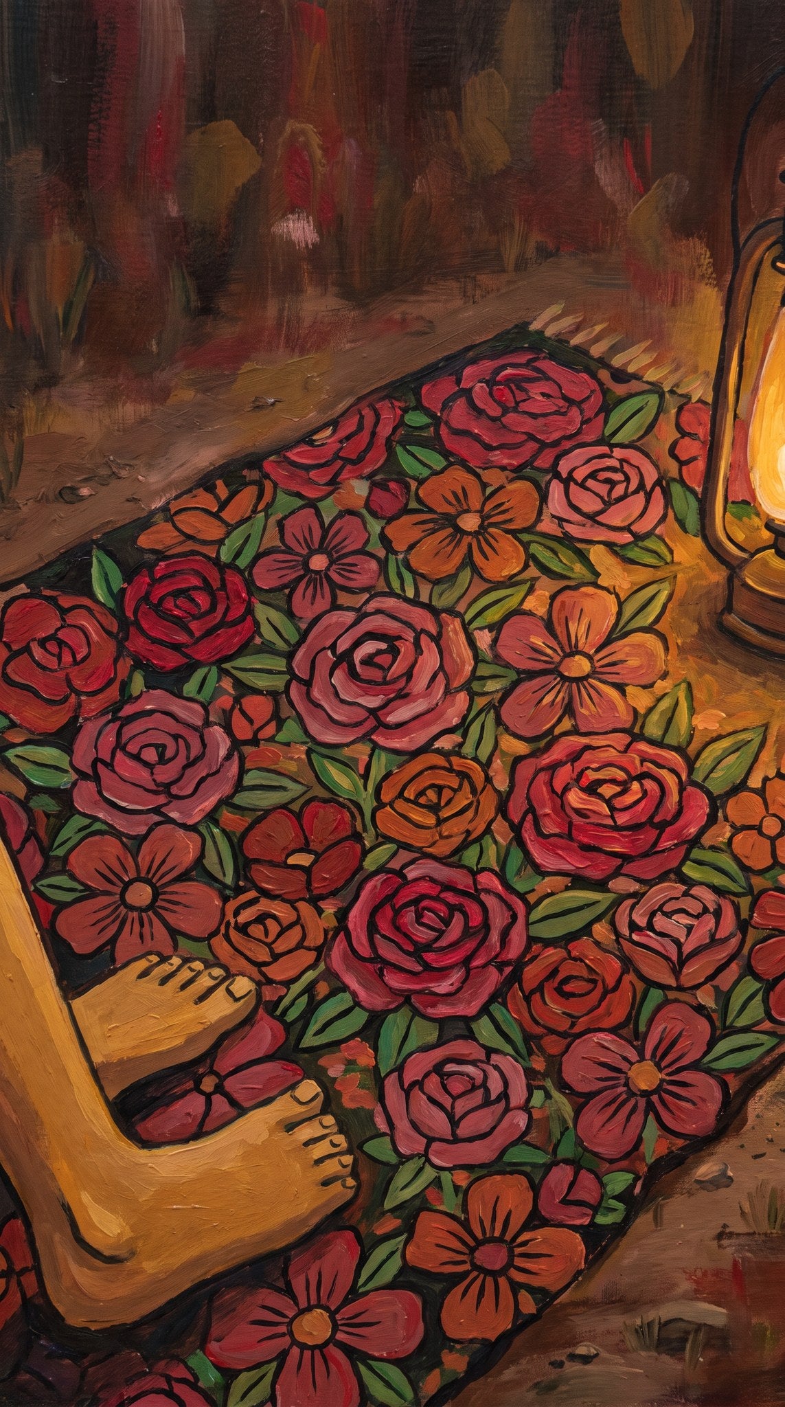 Lantern Glow Rose Rug Art Print