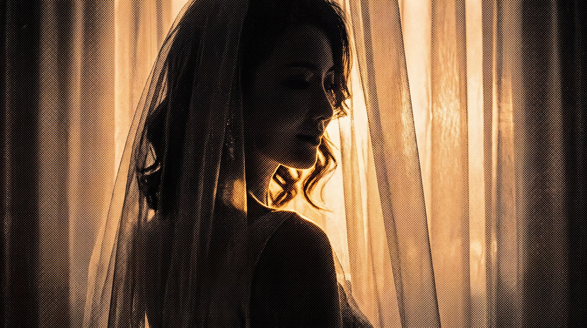 Golden Veil Silhouette Moody Chiaroscuro Art