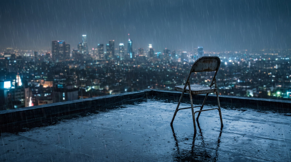 Rainy Rooftop Skyline Fine Art Print