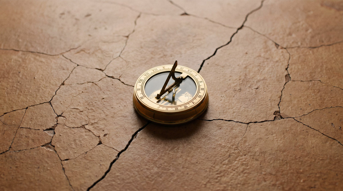 Vintage Brass Sundial on Cracked Earth Art