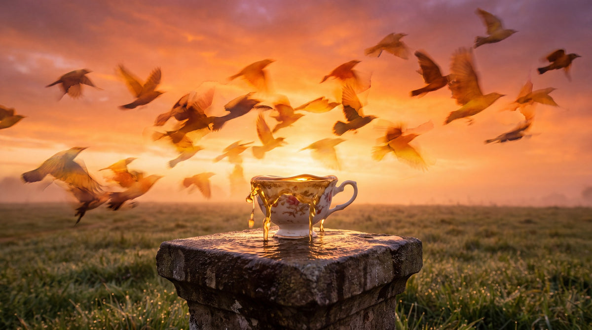 Golden Dawn Teacup Birds Art
