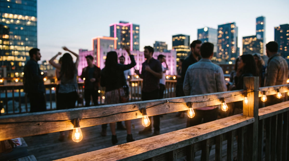 Rooftop Twilight Glow - City Skyline Art