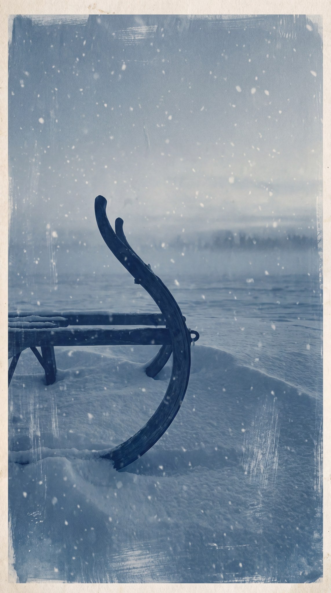 Winter Sled in Snow Cyanotype Wall Art