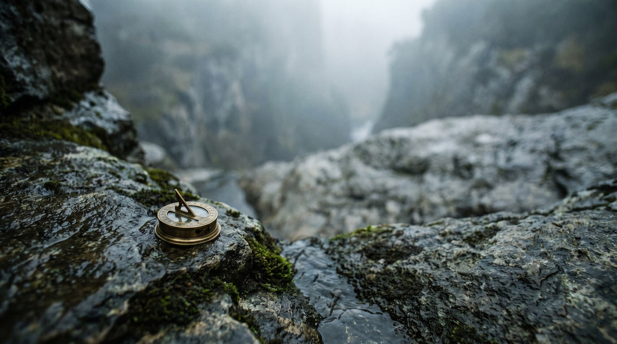 Sundial on Misty Mountain Ledge Art