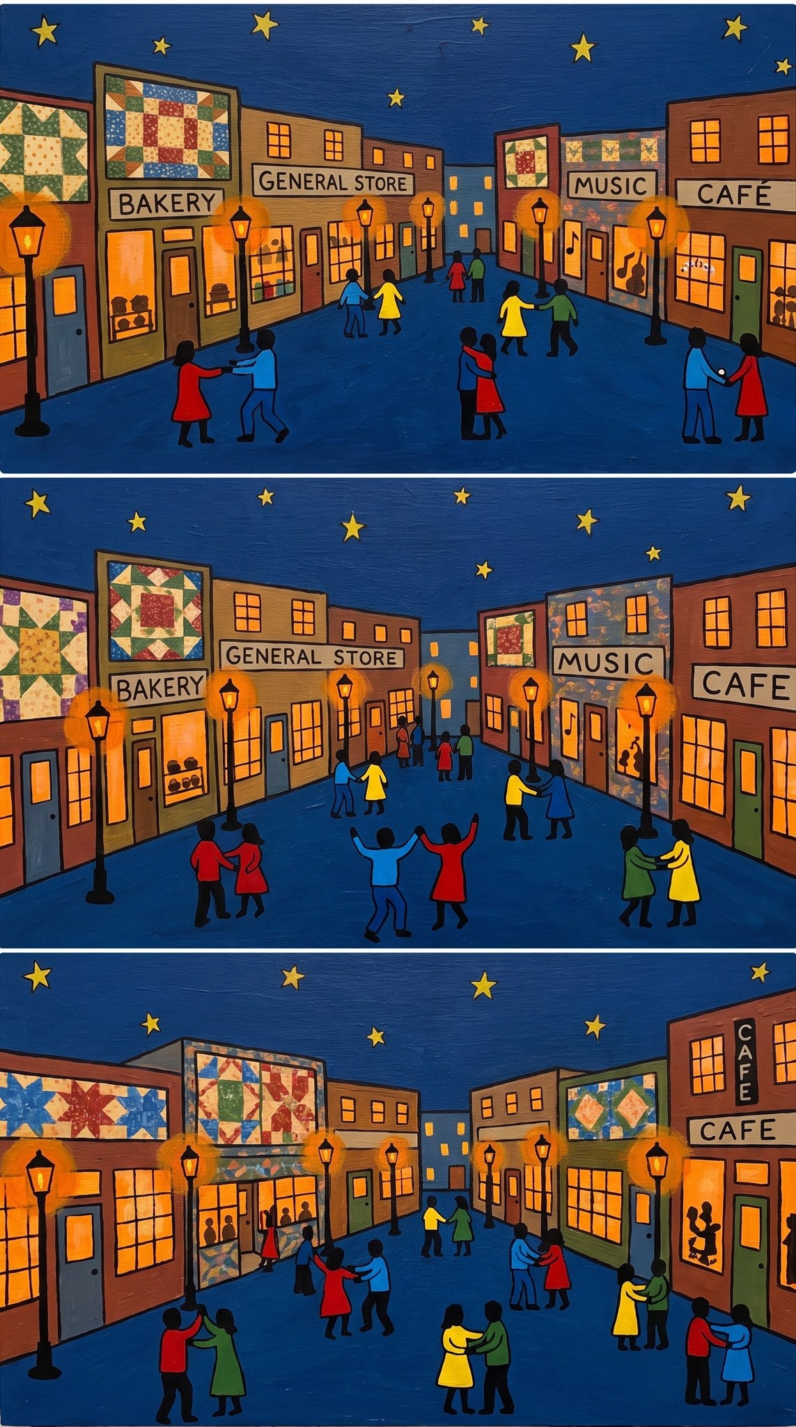 Starlit Village Folk Art Streetscape